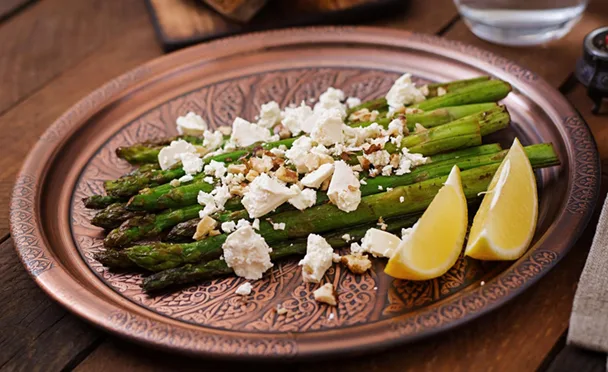 Grilling Asparagus with Feta and Lemon