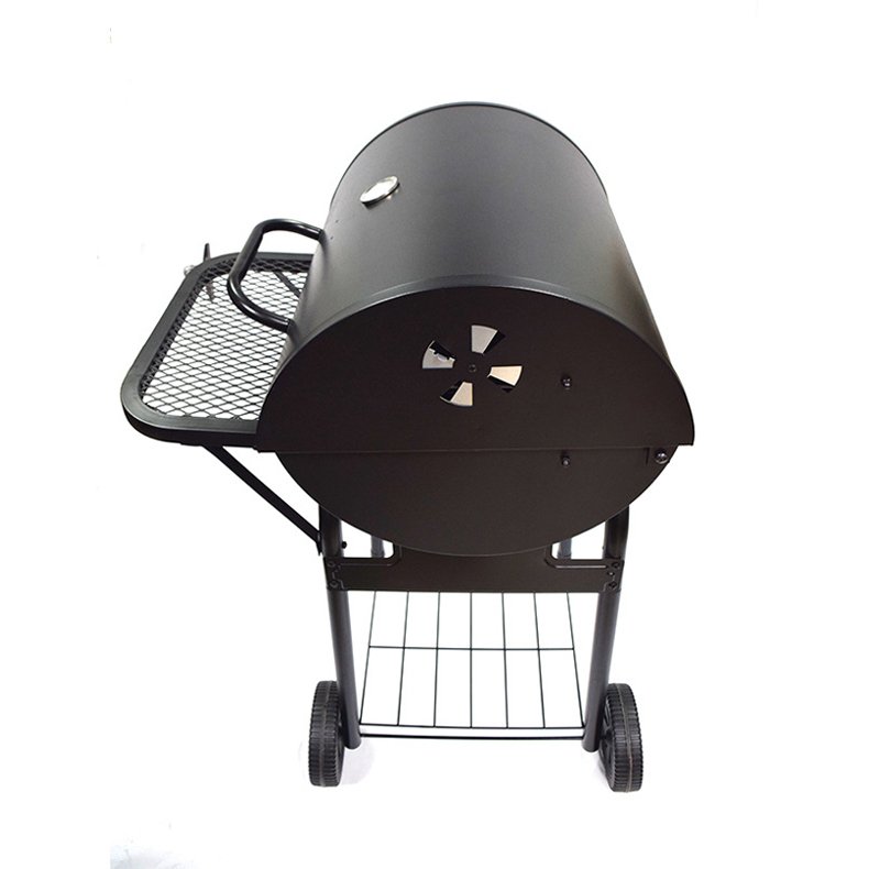 Barrel charcoal grill with damper