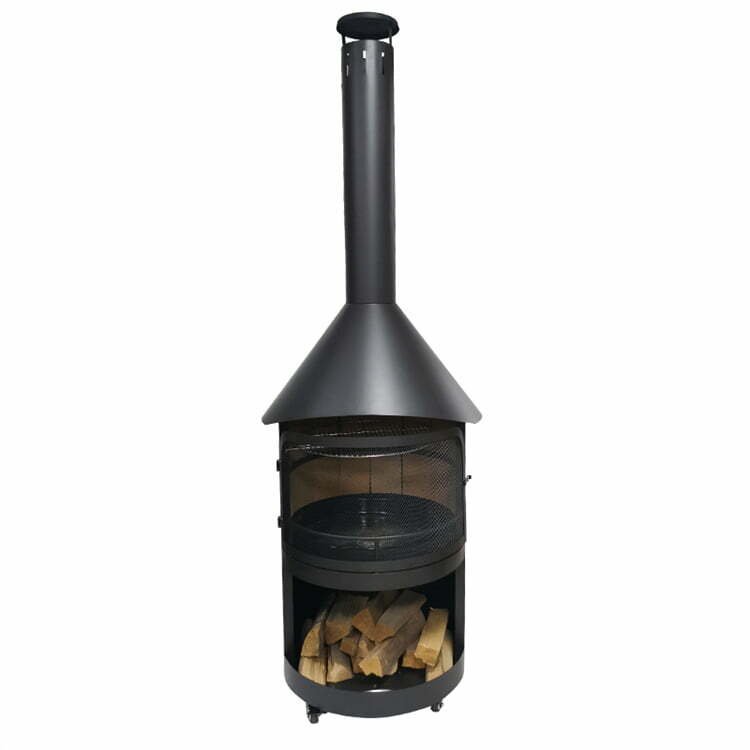 200CM Outdoor Garden Black Wood Burning Chiminea With Cooking Grate