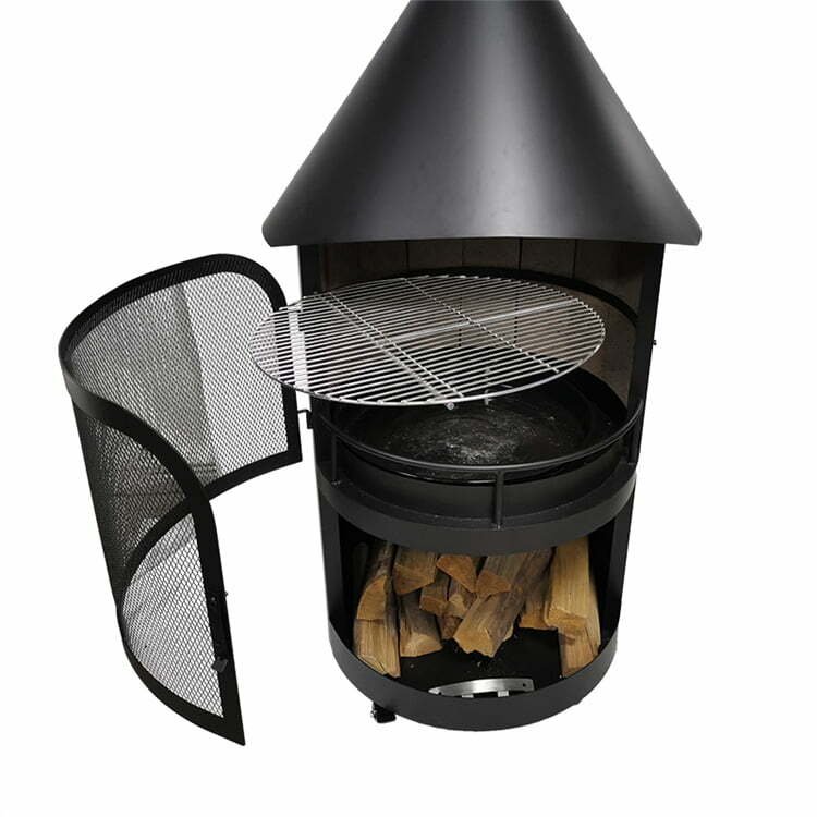 Garden Black Wood Burning Chiminea With Cooking Grate