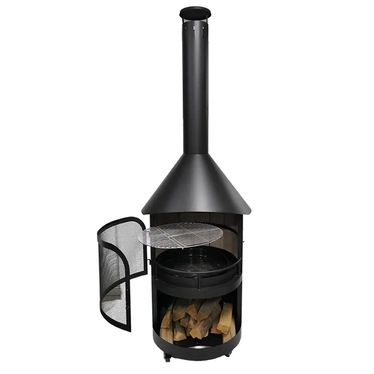 Outdoor Garden Black Wood Burning Chiminea With Cooking Grate