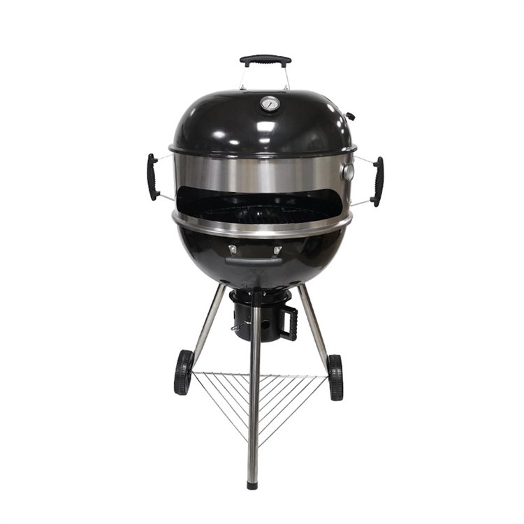 2 In 1 Charcoal Kettle BBQ Grill with Pizza Oven in black color