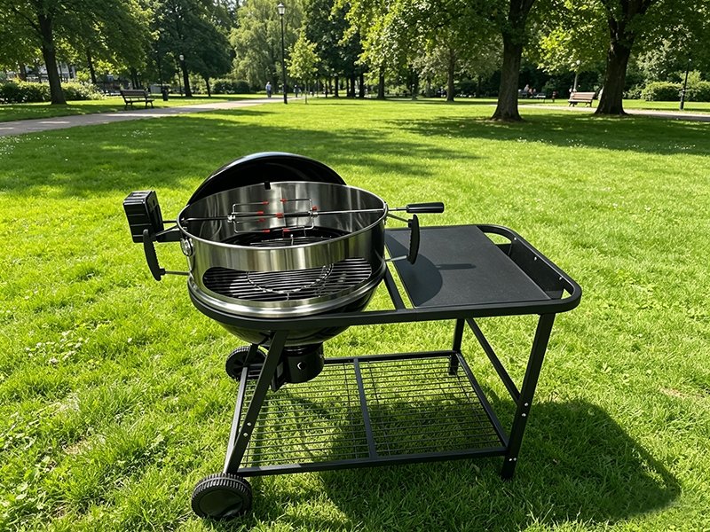 Outdoor cooking bbq kettle grill with table